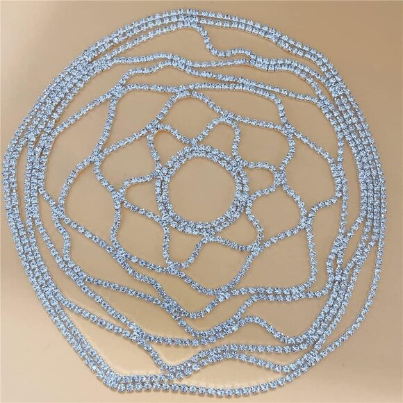 Aoozleny Rhinestone Mesh Headpiece Cap, Silver Roaring 20s Flapper Head Chain - Picture 7 of 7